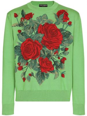 Svilen pulover s cvetličnim vzorcem iz žakarda Dolce & Gabbana zelena