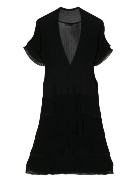Robe mi-longue à col v plissé Chanel Pre-owned noir