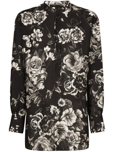 Lanena košulja s cvjetnim printom s printom Dolce & Gabbana