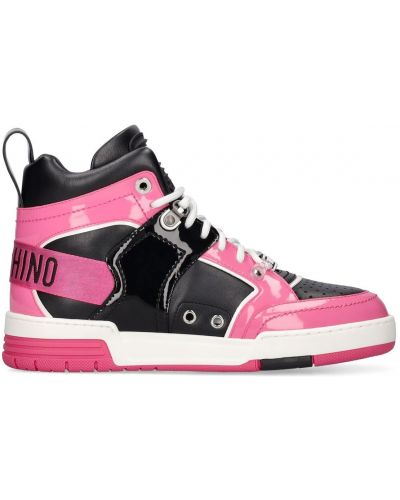 Sneakersy skórzane ze skóry ekologicznej Moschino różowe