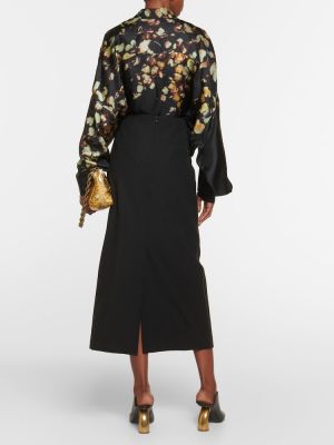 Vlněné midi sukně s vysokým pasem Dries Van Noten černé