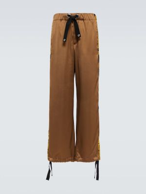 Saténové kalhoty Versace hnědé