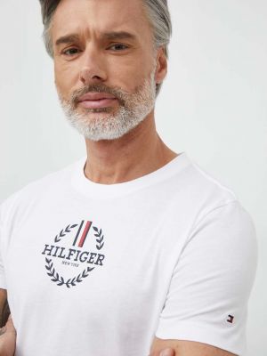 Koszulka slim fit bawełniana z nadrukiem Tommy Hilfiger biała