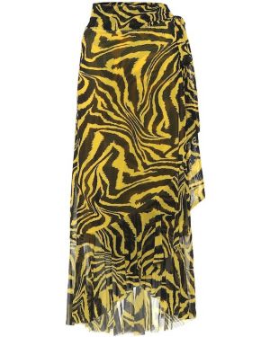 Fusta midi cu imagine cu imprimeu animal print Ganni galben