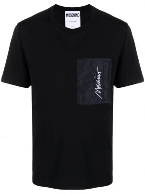 T-shirt ricamato di cotone Moschino nero