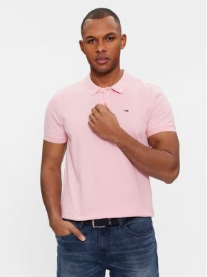 Polo marškinėliai slim fit Tommy Jeans rožinė
