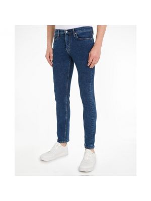 Pantalones slim fit de algodón Calvin Klein Jeans azul