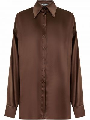 Oversize копринена риза Dolce & Gabbana кафяво