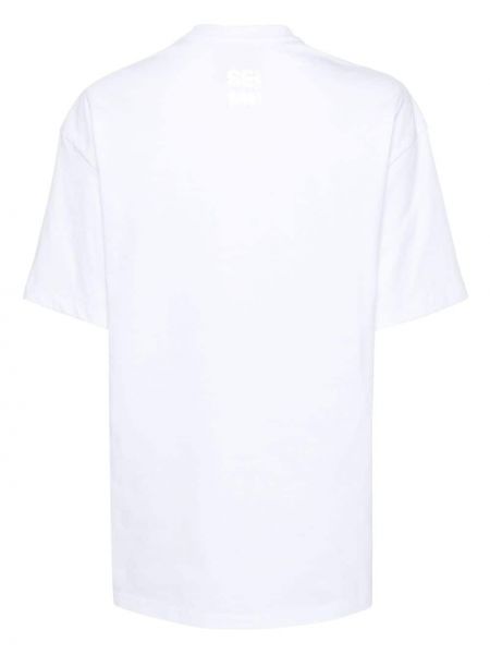 T-shirt en coton à col v Semicouture blanc