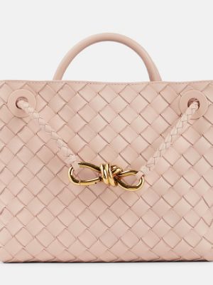 Δερμάτινη τσάντα shopper Bottega Veneta ροζ