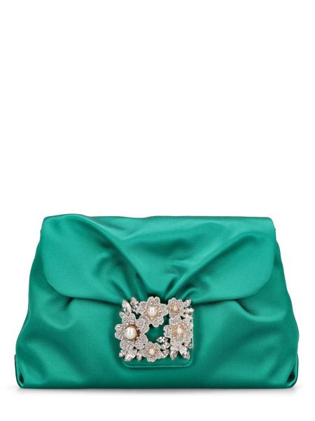 Bolso clutch de raso Roger Vivier verde