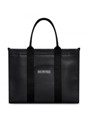 Usnjena nakupovalna torba s potiskom Balenciaga črna