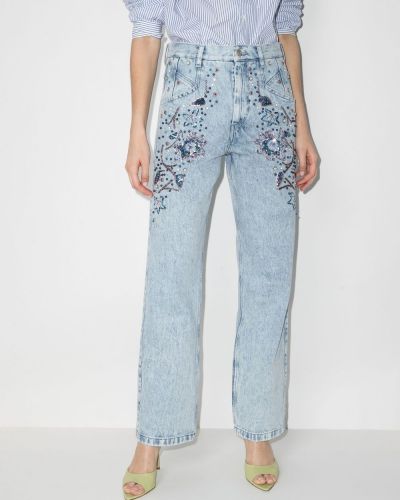 Haftowane proste jeansy w kwiatki Isabel Marant