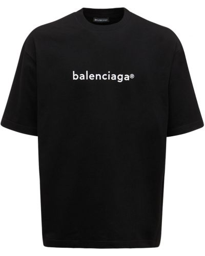 Koszulka bawełniana z nadrukiem z dżerseju Balenciaga czarna