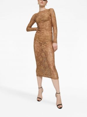 Krajkové průsvitné midi šaty Dolce & Gabbana hnědé