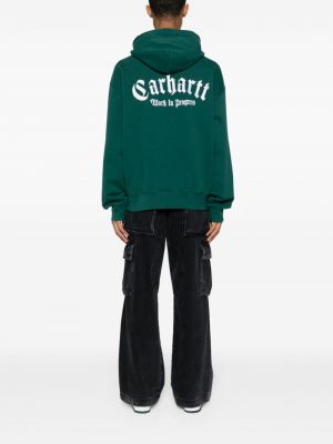 Medvilninis siuvinėtas džemperis su gobtuvu Carhartt Wip žalia