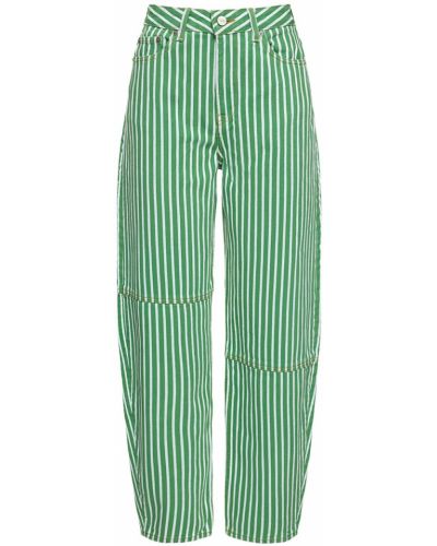 Pruhované bavlněné džíny Ganni zelené