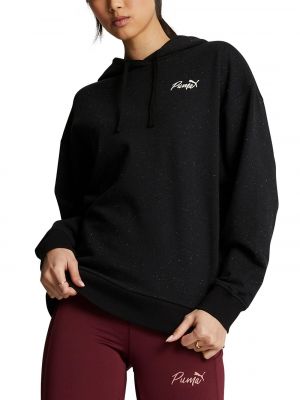 Хлопковый пуловер с капюшоном Puma черный
