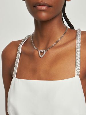 Ogrlica s kristali z vzorcem srca Mach & Mach srebrna