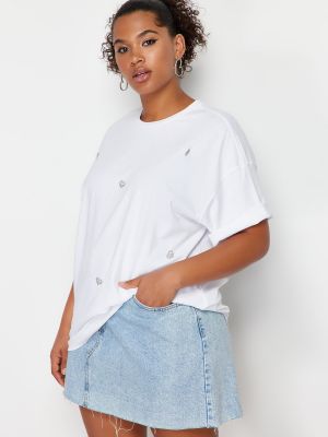 Oversize плетена тениска със сърца Trendyol бяло