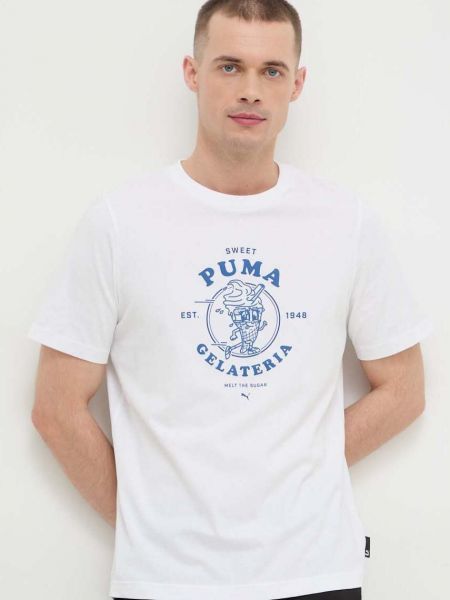 Памучна тениска с дълъг ръкав с принт Puma бяло