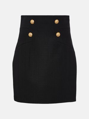 Vlněné mini sukně s vysokým pasem Balmain černé