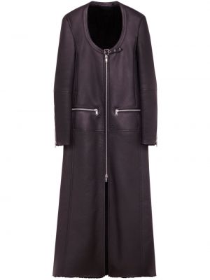 Kožený kabát s lodičkovým výstřihem Courrèges černý