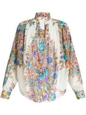 Bombažna bluza s cvetličnim vzorcem s potiskom Etro bela