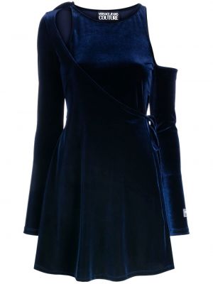 Кадифена дънкова рокля Versace Jeans Couture синьо