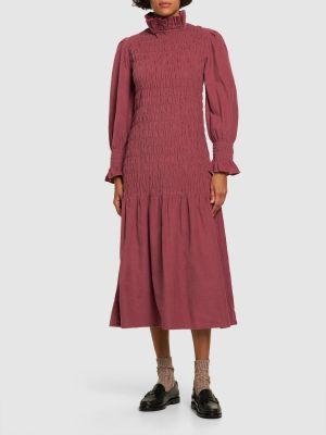 Midi obleka iz rebrastega žameta Maria De La Orden vijolična