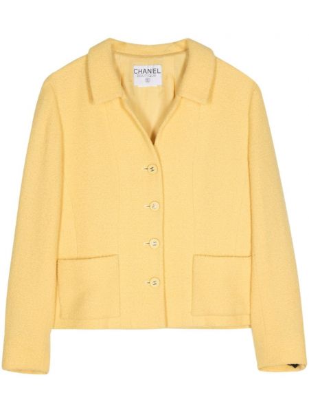 Veste longue en tweed Chanel Pre-owned jaune