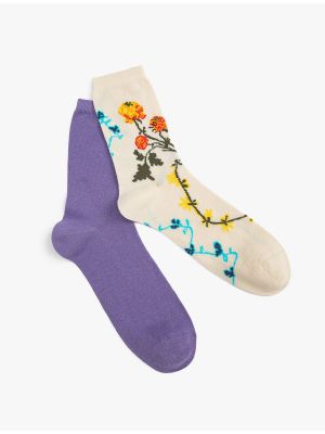 Nogavice s cvetličnim vzorcem Koton bela