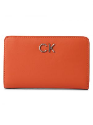 Portfel skórzany ze skóry ekologicznej Calvin Klein pomarańczowy