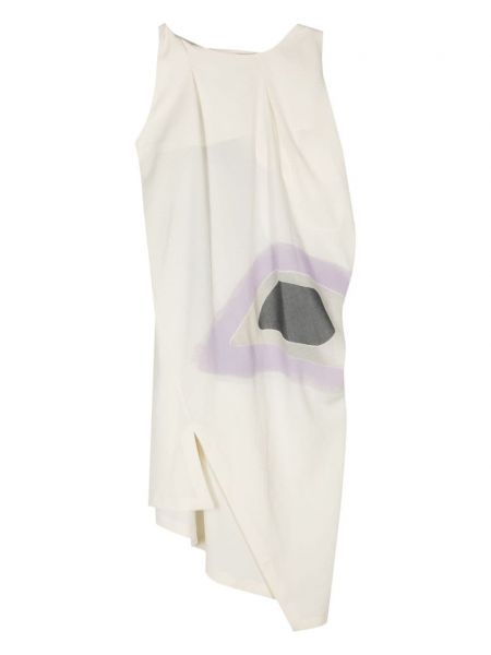 Asymetrické šaty s potiskem s abstraktním vzorem Issey Miyake béžové
