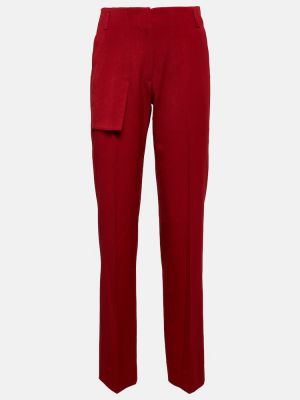 Ravne hlače z visokim pasom Victoria Beckham rdeča