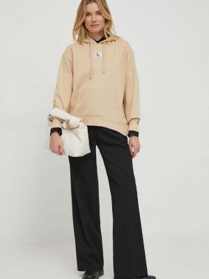 Bluza z kapturem bawełniana oversize Calvin Klein Jeans beżowa