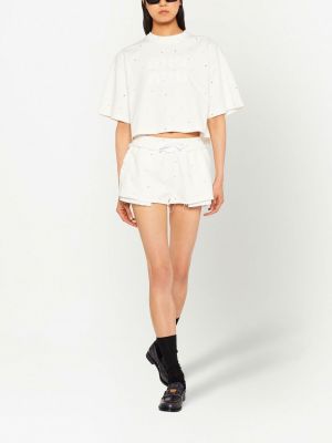 Křišťálové tričko s oděrkami Miu Miu bílé