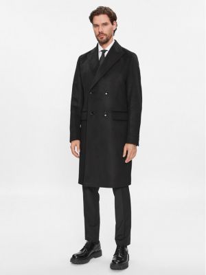 Slim fit gyapjú téli kabát Boss fekete