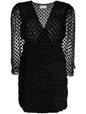 Czarna sukienka koktajlowa w grochy z nadrukiem Rixo