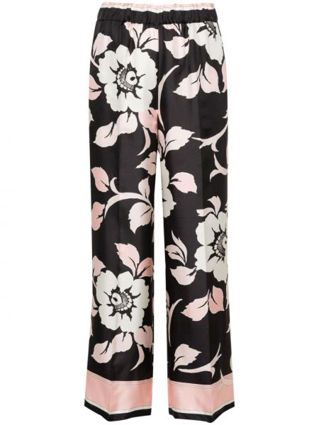 Ravne hlače s cvetličnim vzorcem s potiskom P.a.r.o.s.h. roza