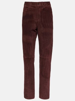 Pantaloni cu picior drept cu talie înaltă din piele de căprioară Blazã© Milano maro