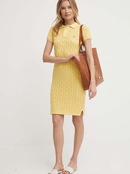 Хлопковое платье мини Polo Ralph Lauren желтое