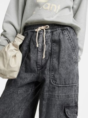 Bavlněné rovné kalhoty s vysokým pasem Marant Etoile šedé