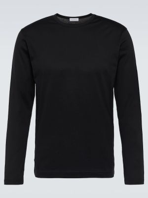 Medvilninis marškinėliai ilgomis rankovėmis Sunspel juoda