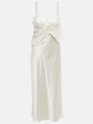 Копринена миди рокля с драперии Jean Paul Gaultier бяло