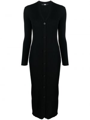 Pletena midi obleka z v-izrezom Karl Lagerfeld črna