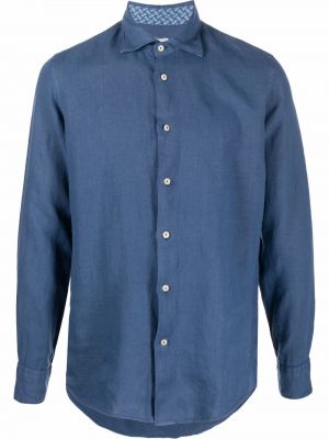 Lanena srajca z gumbi Drumohr modra