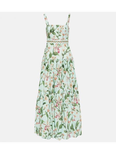 Kvetinové bavlnené dlouhé šaty Agua By Agua Bendita zelená