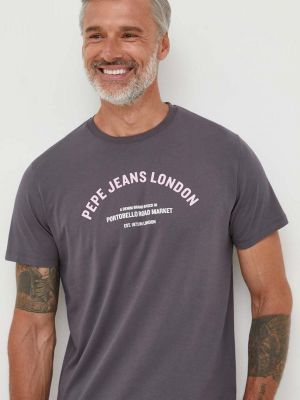 Bavlněné tričko s potiskem Pepe Jeans šedé