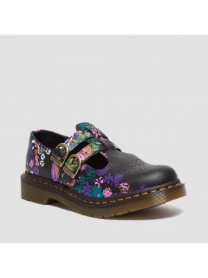 Кожаные туфли в цветочек ретро Dr Martens черные